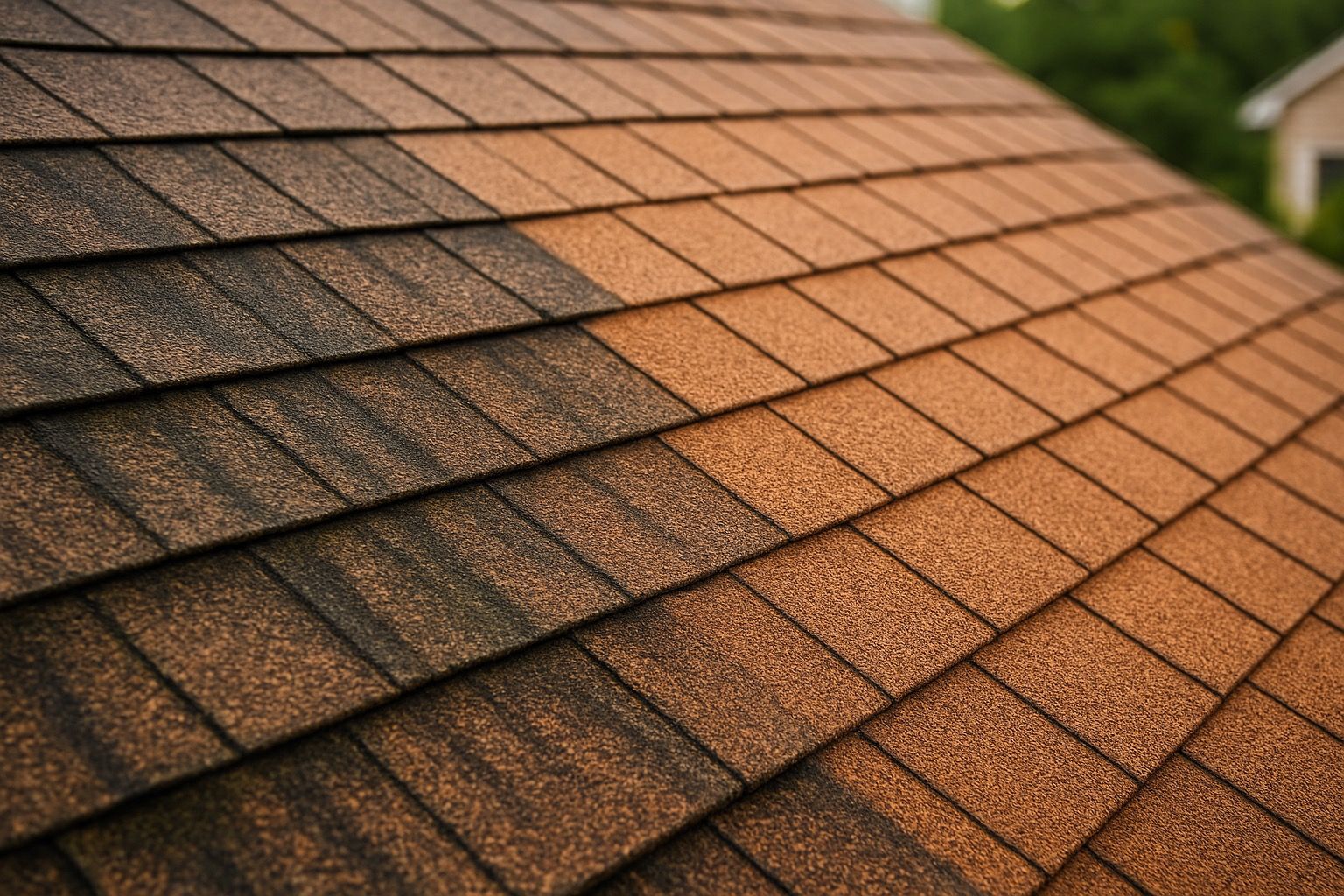 Before-and-after of roof after algae removal