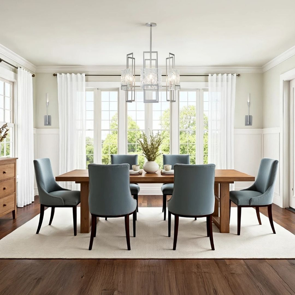 Image of a chandelier in a designed dining room