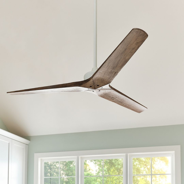 Modern three blade wood ceiling fan in kitchen area