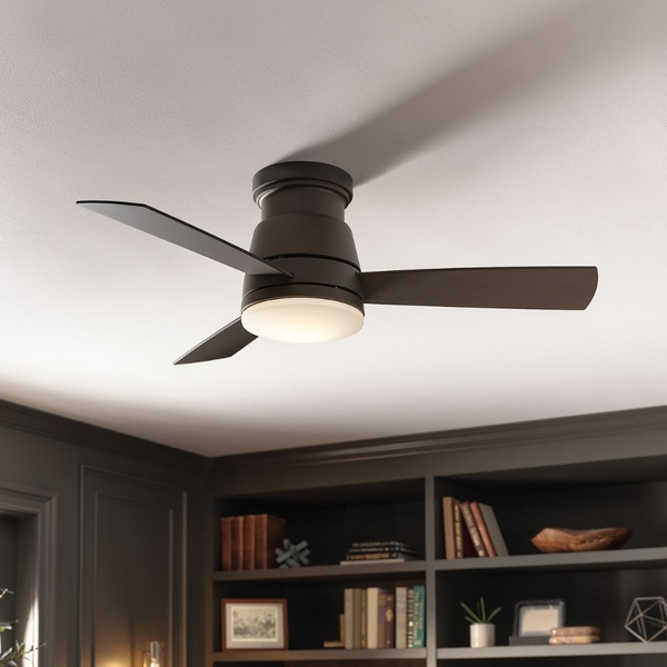 Black low profile ceiling fan with integrated light fixture