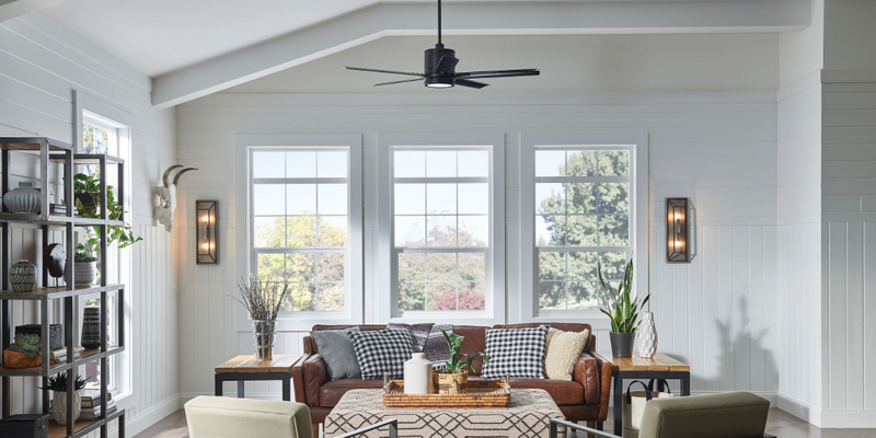 ceiling fan and wall lights in livingroom