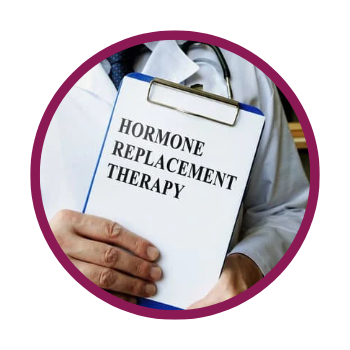 Paper on clipboard says hormone replacement therapy