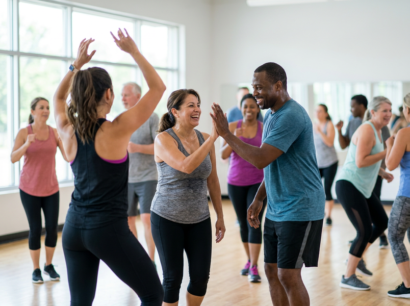 Diverse Adults Enjoying a Fitness Class