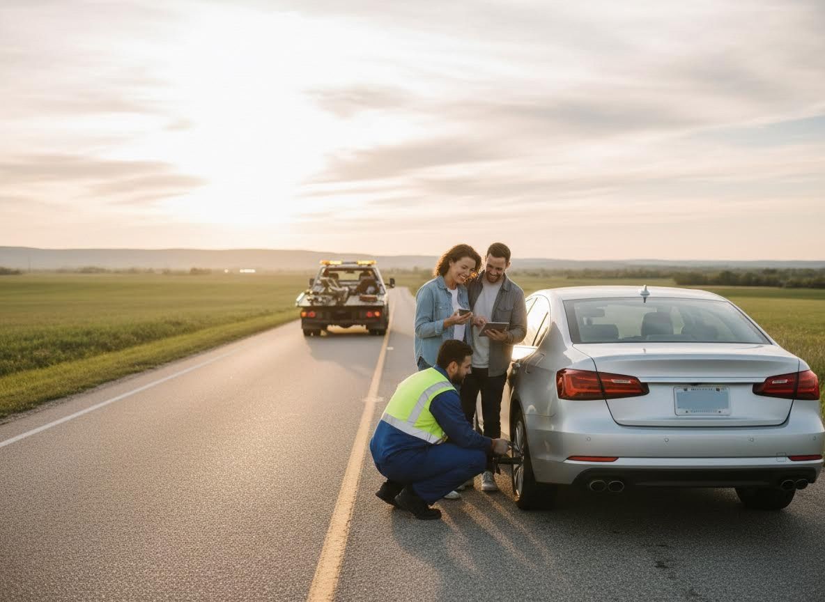 Roadside assistance changing a flat tire