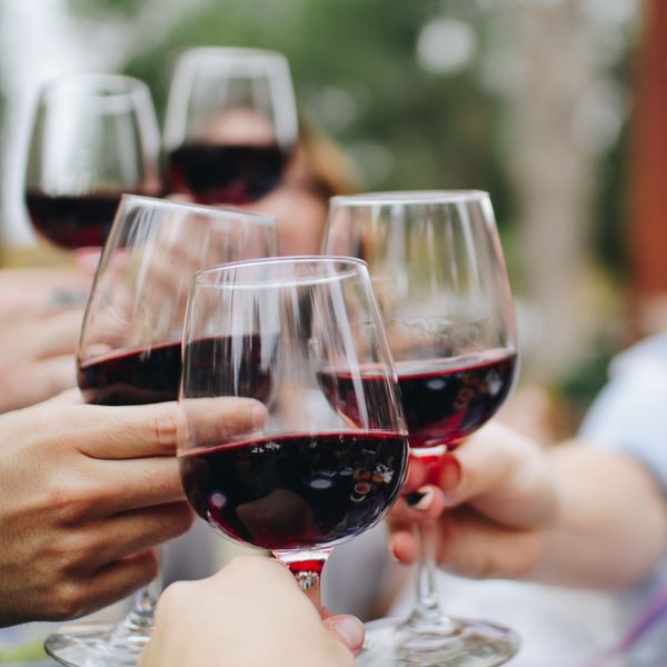 Glasses of red wine.