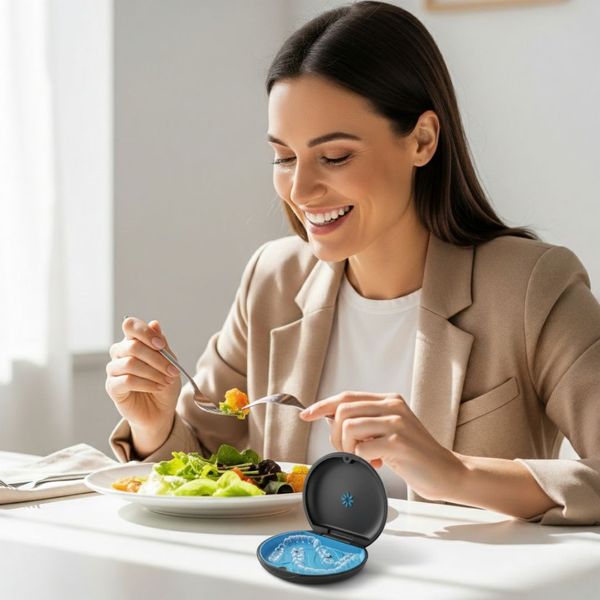 Eating lunch with Invisalign out 