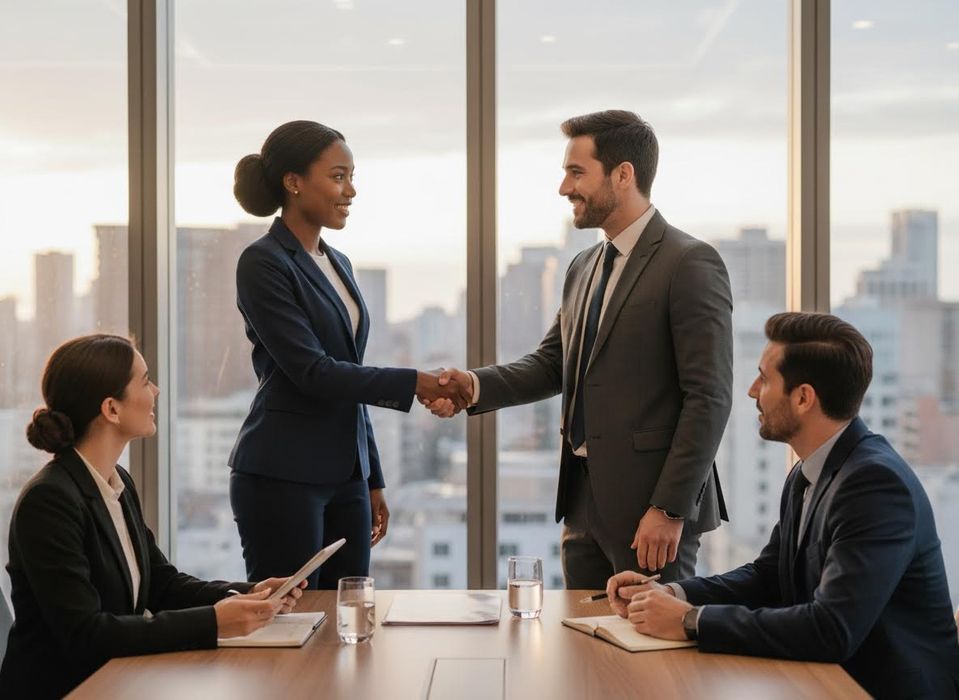 Business Handshake and Meeting in Modern Office