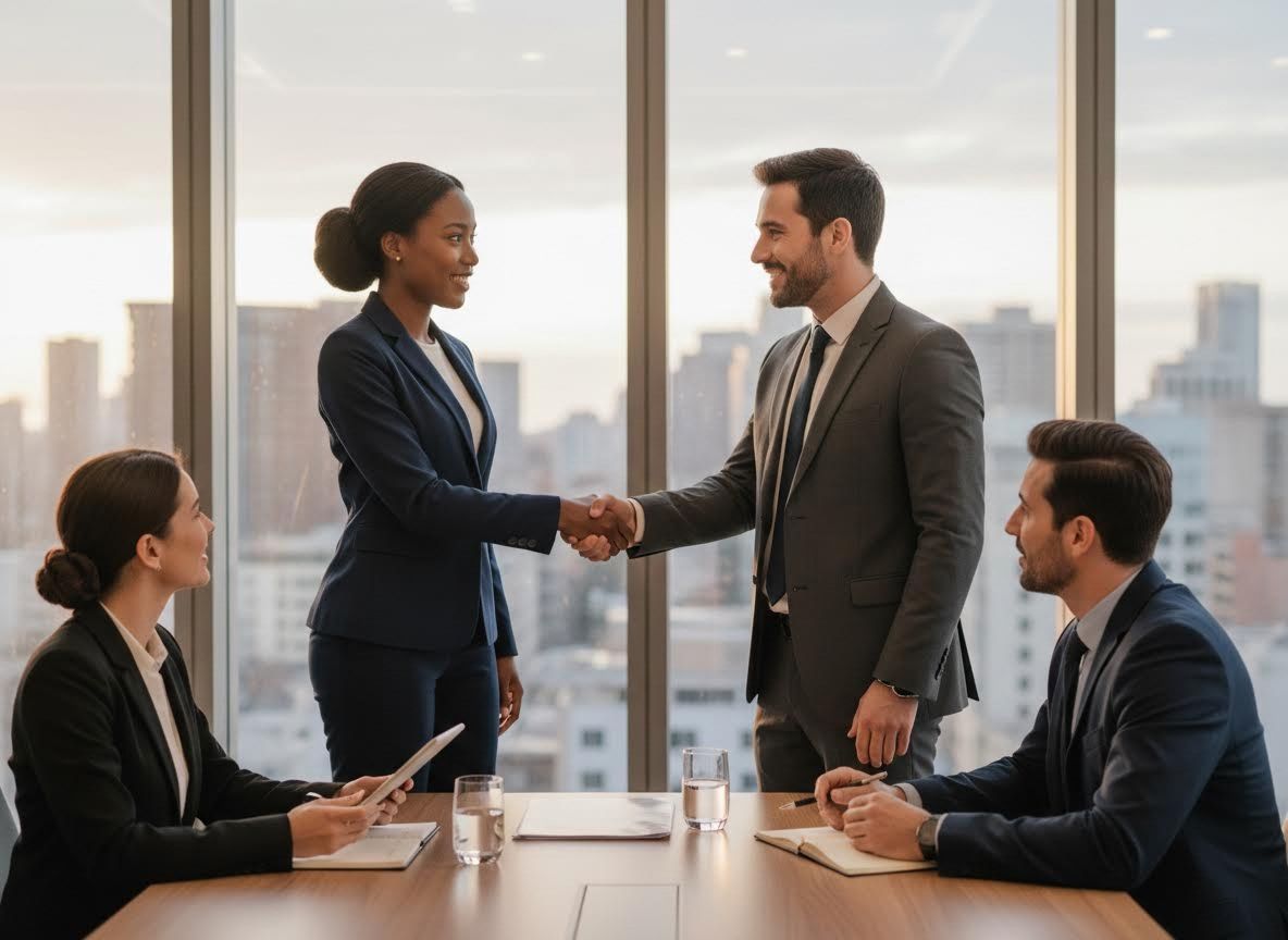 Business Handshake and Meeting in Modern Office