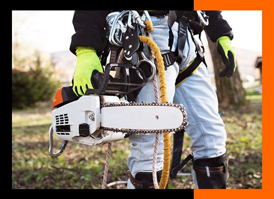 man holding a chainsaw