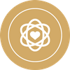 Heart icon at the center of an atom icon