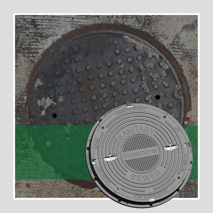 image of a rusty iron cover and a composite cover