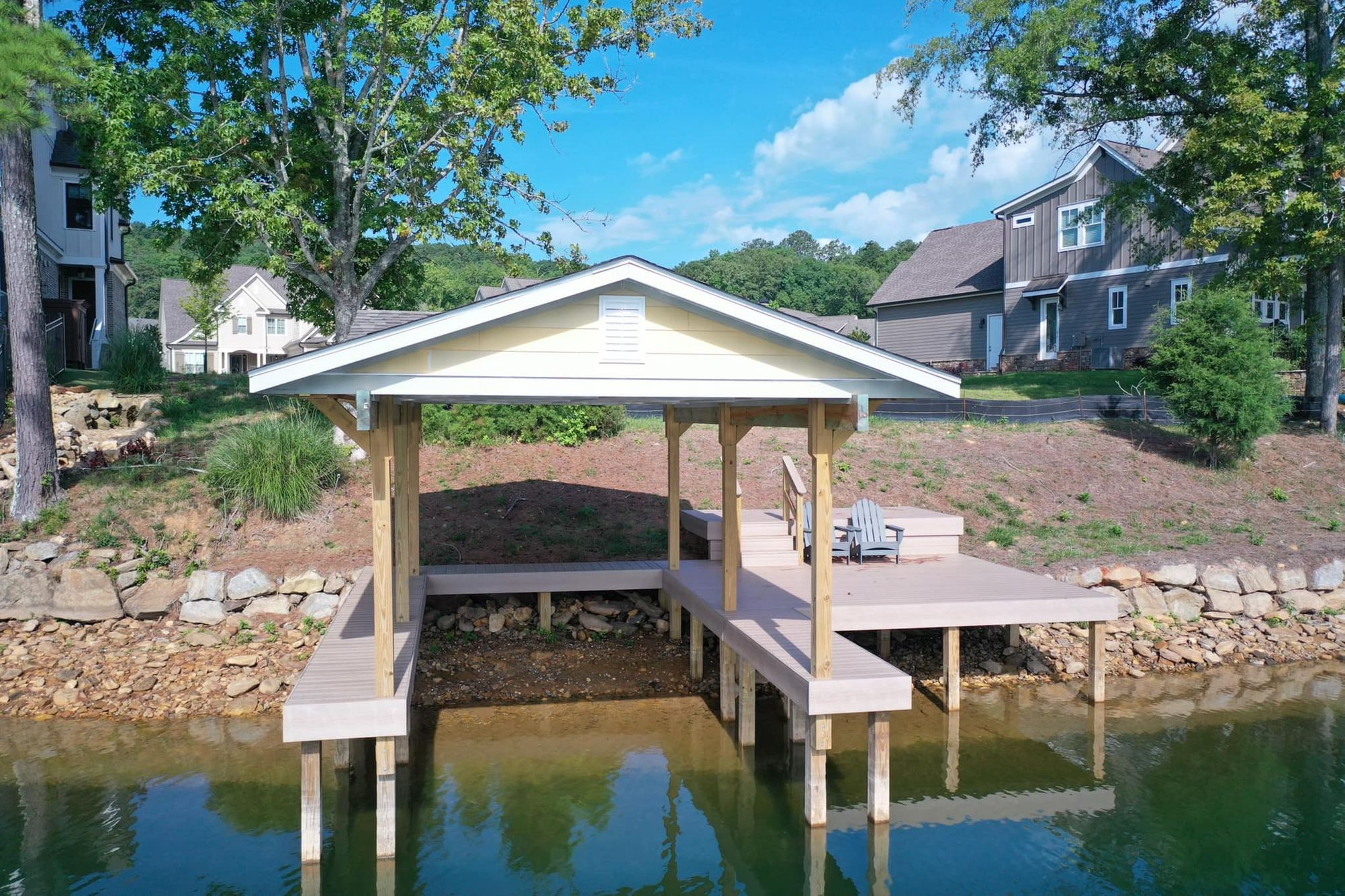 Wooden Dock on Lake Arrowhead Stationary Dock