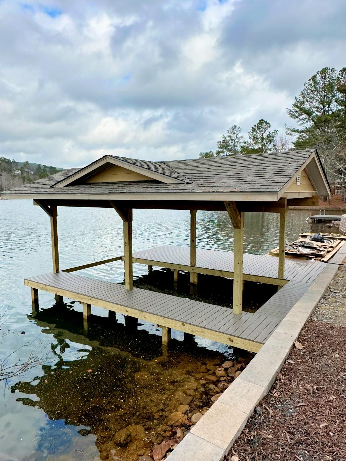 Wooden Dock on Lake Arrowhead Stationary Dock