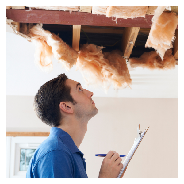 Best Option Restoration technician looking at water-damaged ceiling