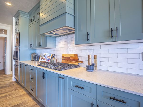Image of blue kitchen cabinets