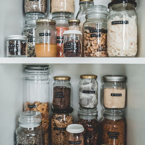 Clear, labeled jars.