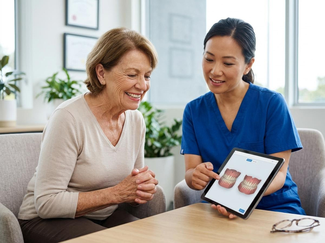 Dental professional discussing treatment with a patient