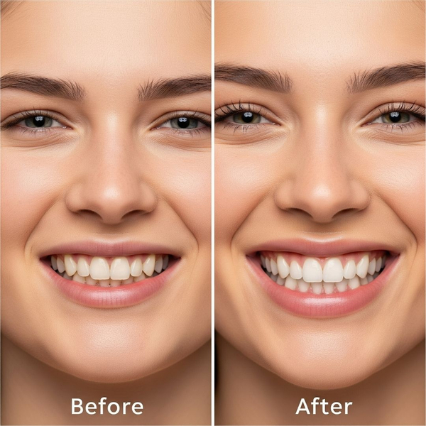 A split image showing a smile before and after cosmetic dentistry. A split image showing a smile before and after cosmetic dentistry.