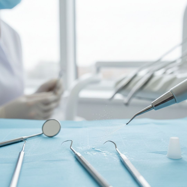 Professional dental tools used for a deep dental cleaning and tartar removal.