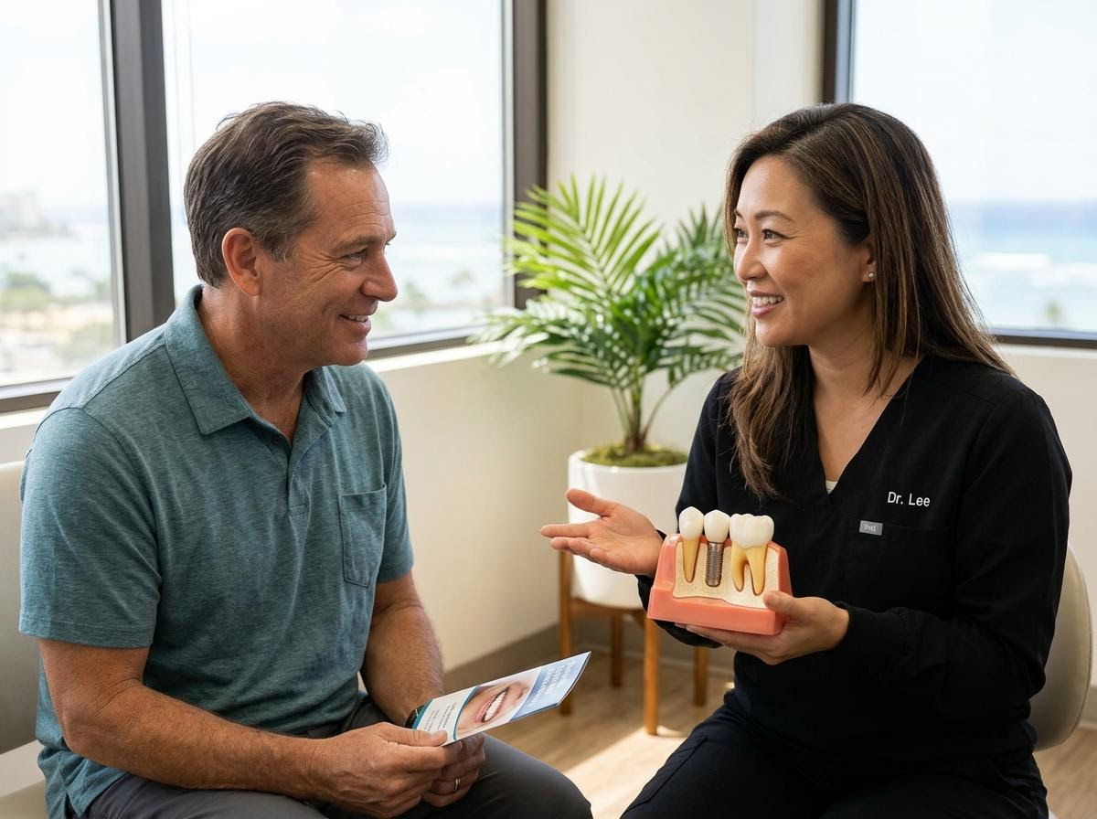 Dentist Dr. Lee Explaining Dental Implants to a Patient