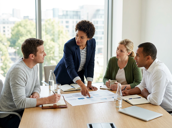 Diverse Business Team Collaborating in a Modern Office