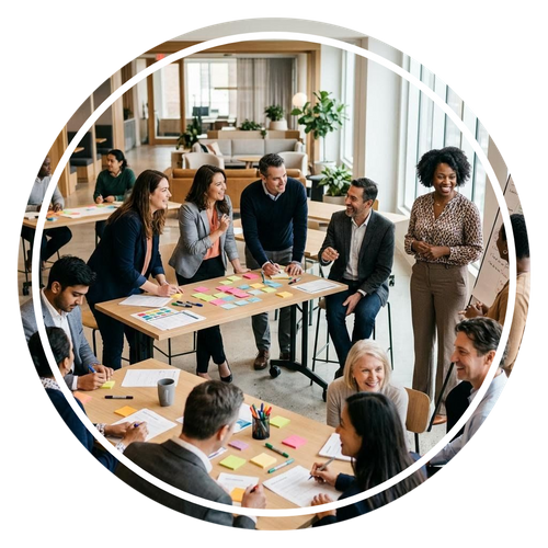 Colleagues collaborating during a facilitated team workshop Everything DiSC® Team Development
