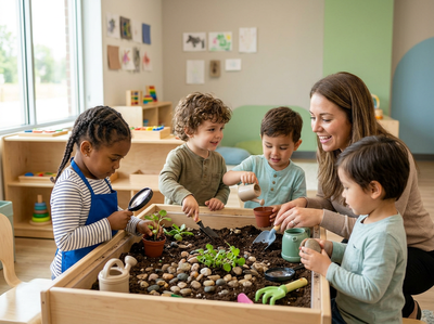 Preschoolers and Teacher Gardening in a Classroom