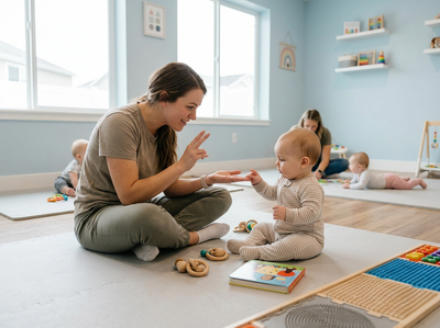 Caregiver Interacting with Baby in Playgroup
