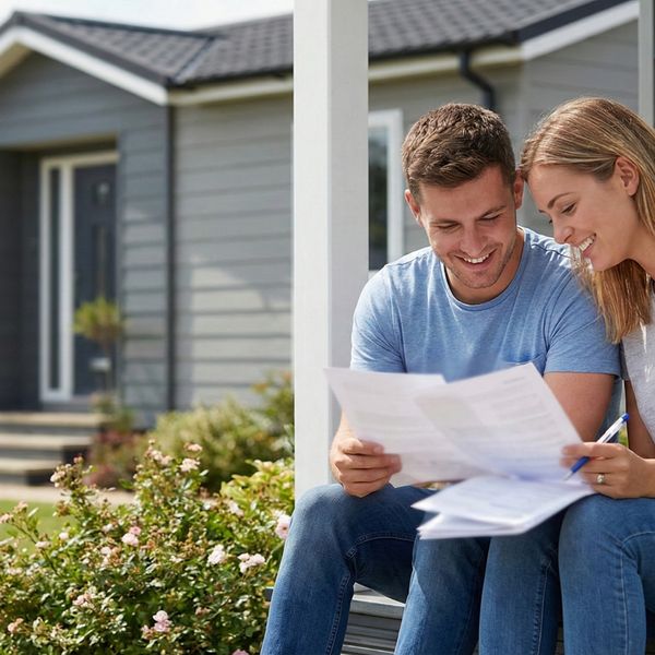 a young couple reviewing mortgage papers a young couple reviewing mortgage papers