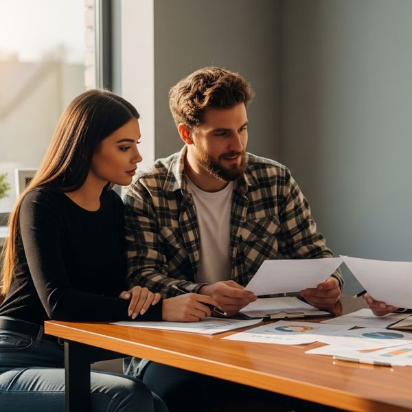 A young couple reviewing paperwork