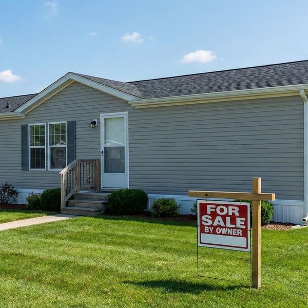 manufactured home with a “For Sale” sign manufactured home with a “For Sale” sign