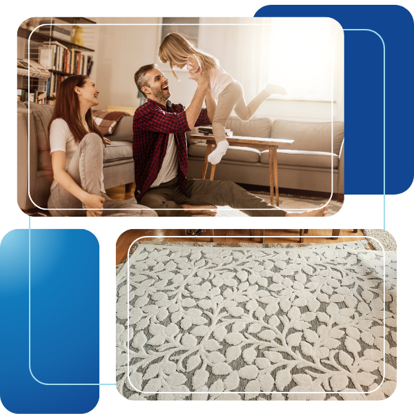 image of a happy family playing on a clean rug