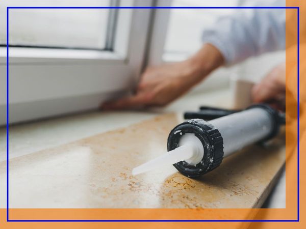 Caulking gun next to window Caulking gun next to window