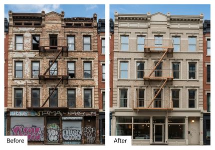 Before and After. Building facade repair contractors masonry repair