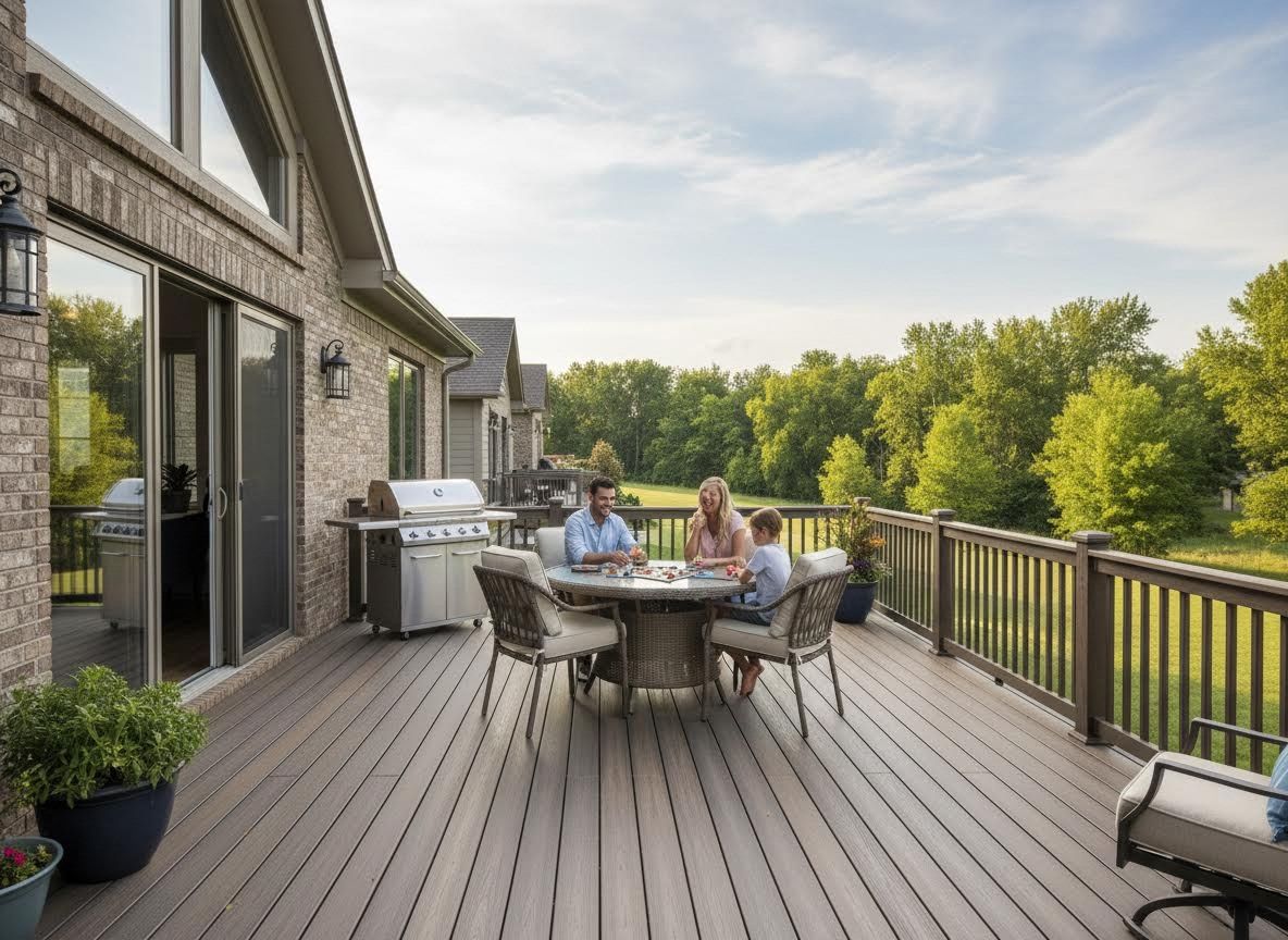Family enjoying game night on a spacious deck