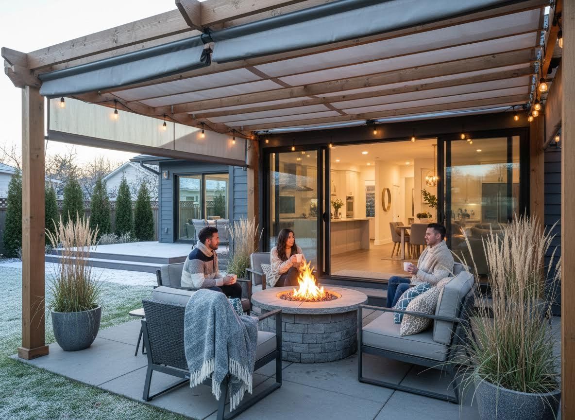 Cozy Winter Evening on a Patio with Fire Pit