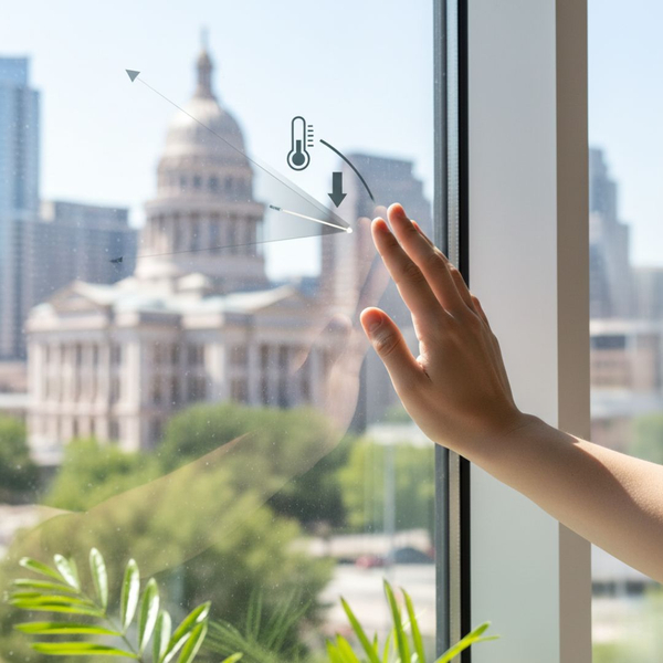 graphic showing the window feeling cold to the touch despite being in shade