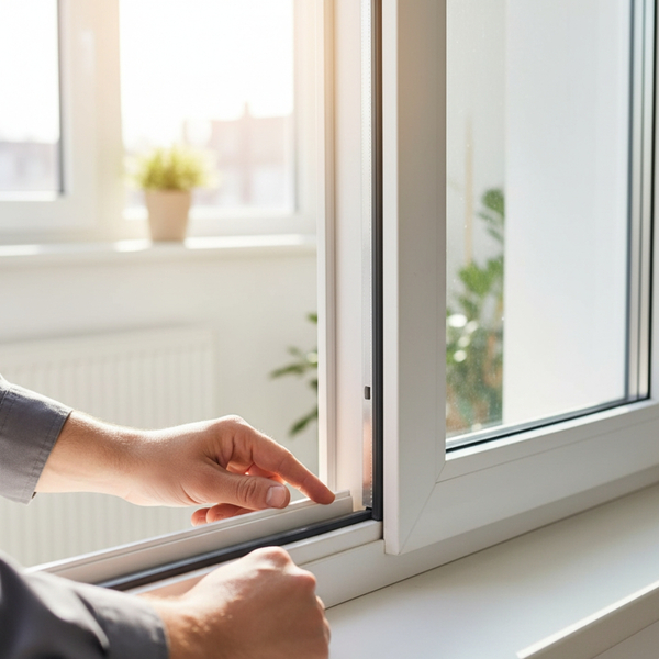 Hands checking a window frame