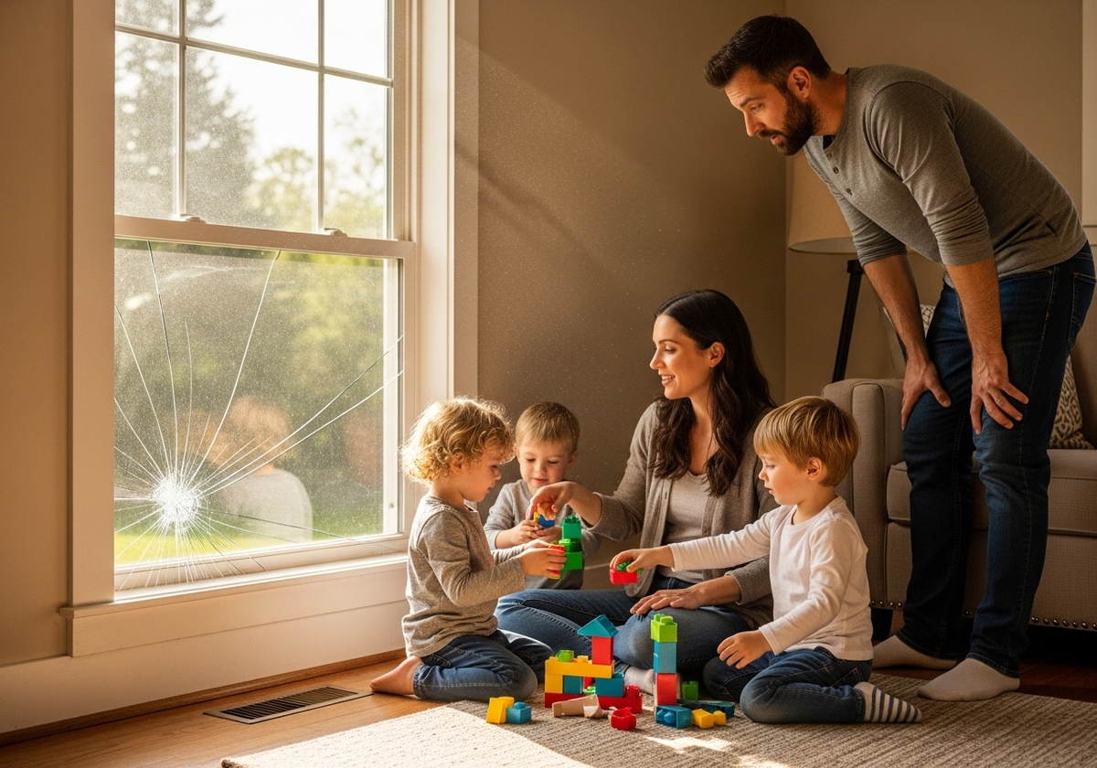 Family Playing with Blocks by Broken Window