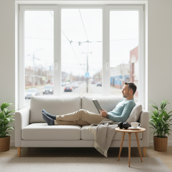 Man relaxing in quiet living room