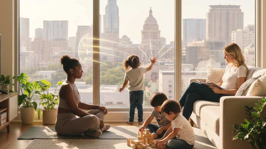 a family sitting comfortably in the sun because the windows are blocking the heat