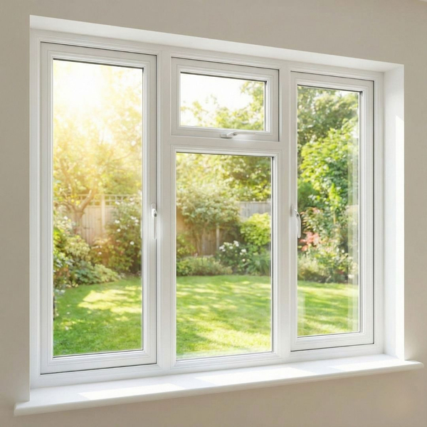 A newly replaced window with crystal-clear glass offers a beautiful view of a sunny garden.
