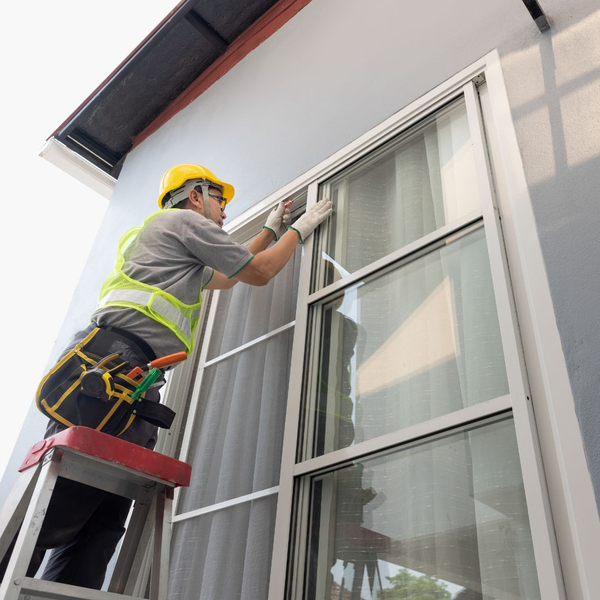 person installing a new window