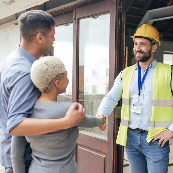 Contractor shaking hands with homeowners