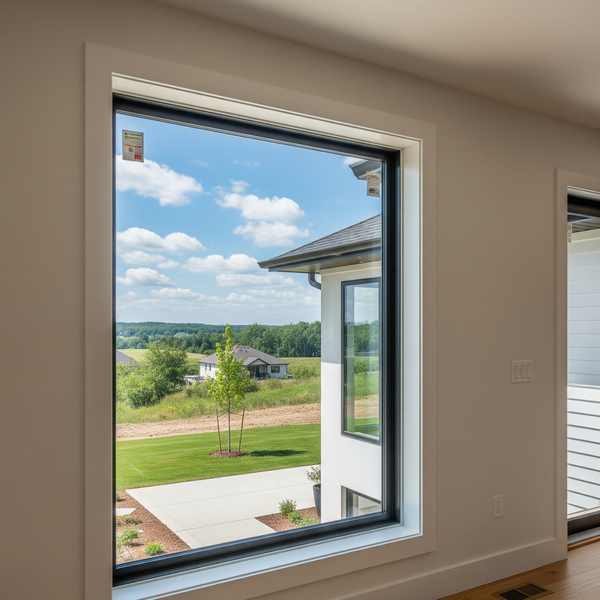 A modern, energy-efficient window showcasing a beautiful, clear view, illustrating the benefits of new glass installation.   Sources