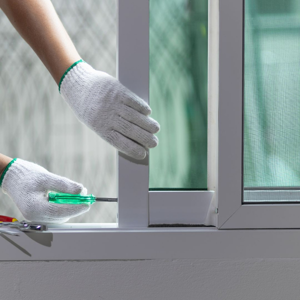 person installing a window