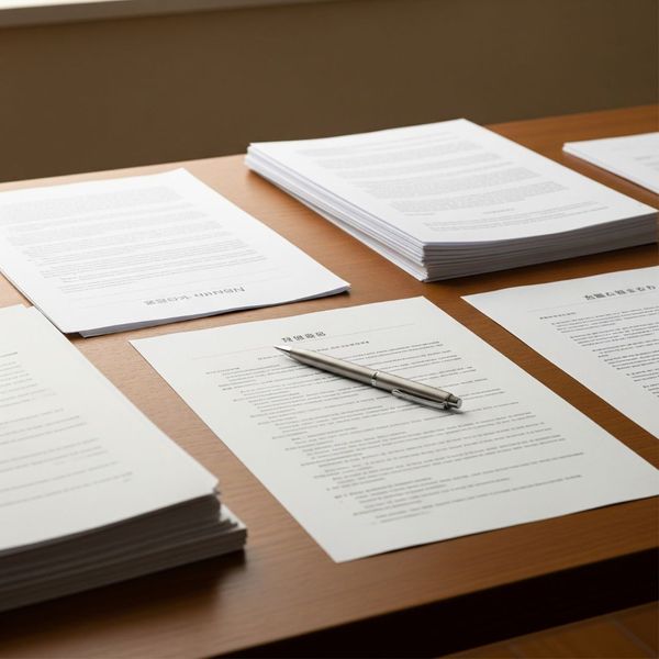 Various documents and a pen on a desk Various documents and a pen on a desk