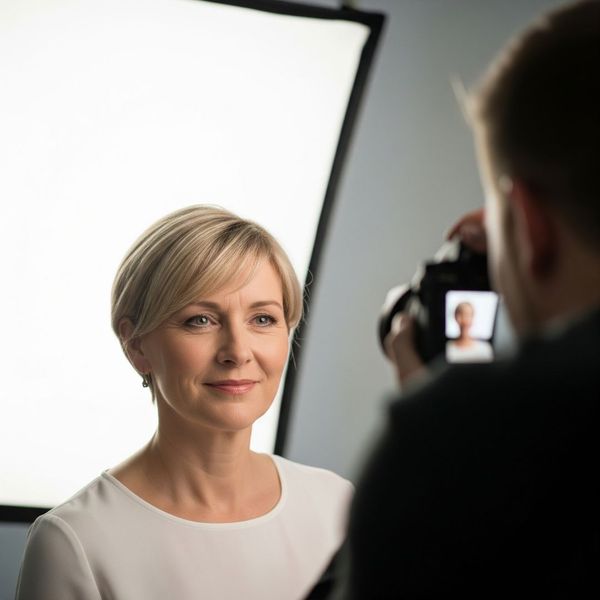 Close-up of a person having a passport photo taken Close-up of a person having a passport photo taken
