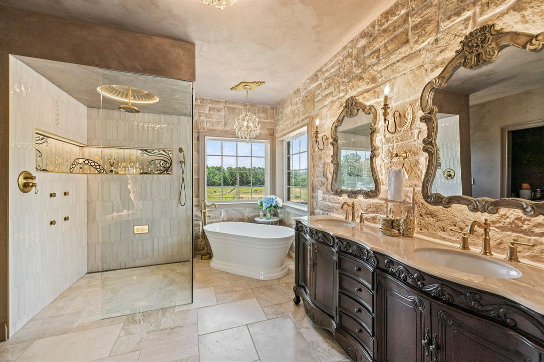 Luxury French Country Master Bathroom with Illuminiche LED Niche Lighting