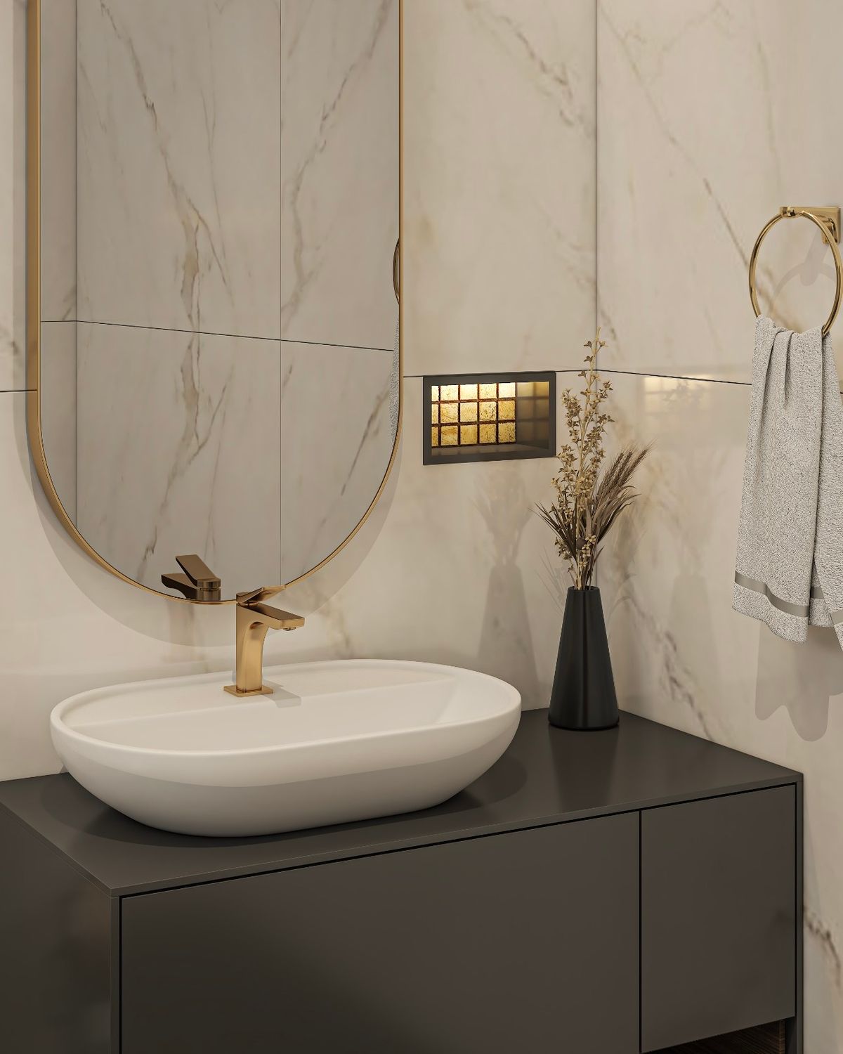 Exquisite IN85 Niche with Gold 1x1 Mosaic and Black Granite